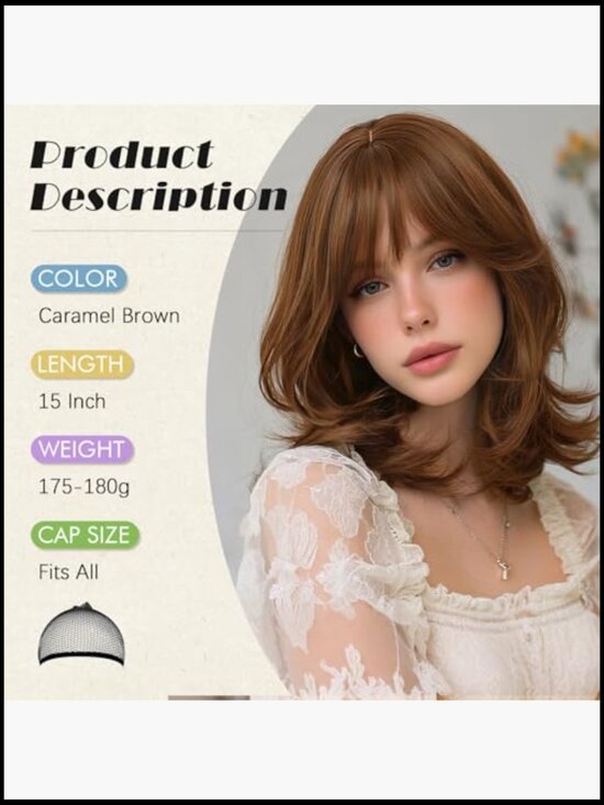 15 Inch Layered Straight Bob Wig with Bang Heat Resistant Synthetic Hair for